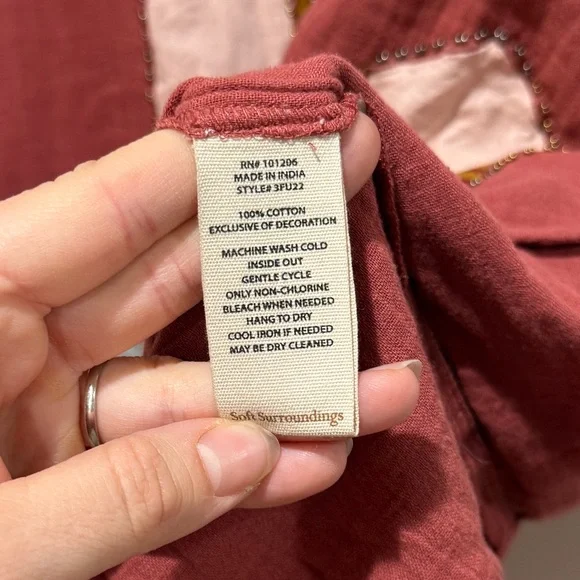 Soft Surroundings Tierra Gauze Beaded Floral Print Caftan Dress XL Petite Resort - Picture 10 of 10